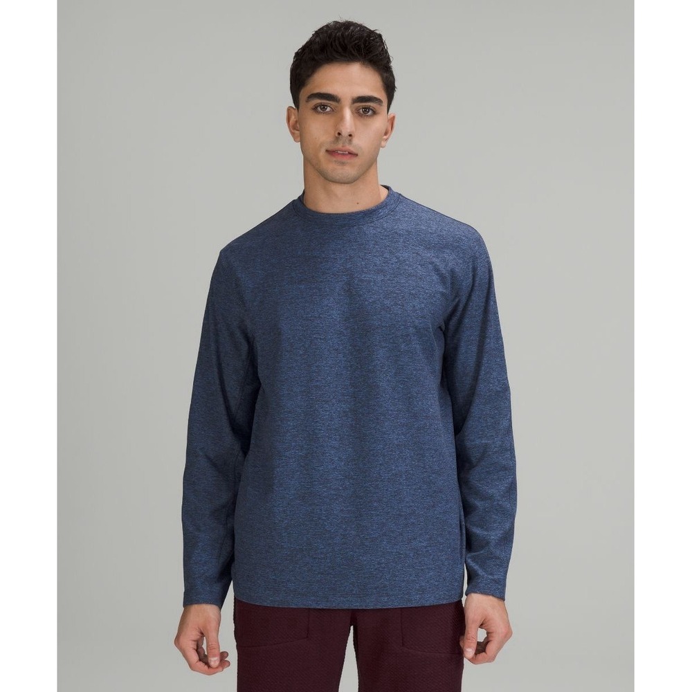 Lululemon Shirt Men's Large Heathered Blue Rulu Mock Neck Long Sleeve Activewear